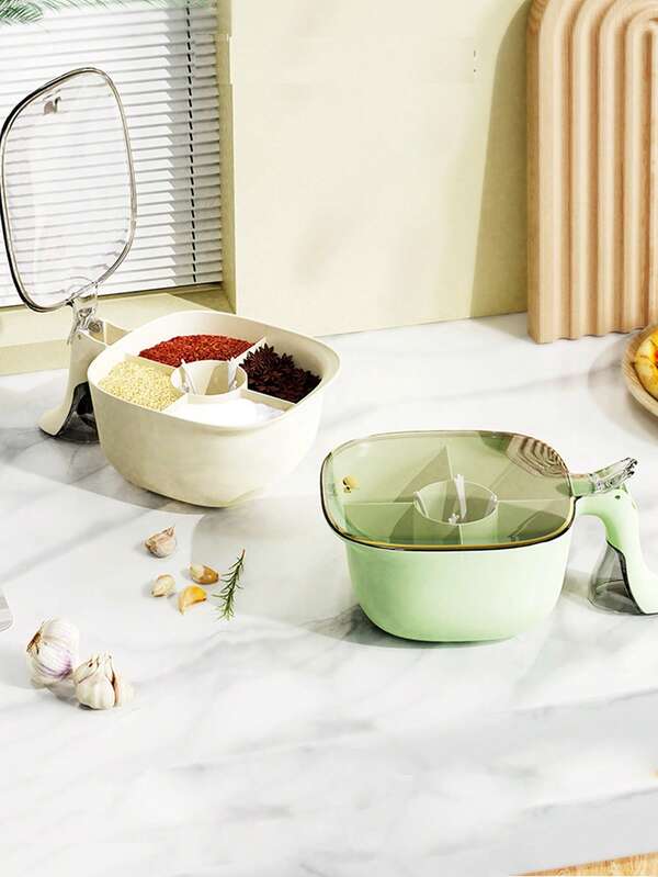 4-Grid Kitchen Seasoning Box, Household Condiment Jar Set, All-In-One Spice, Salt, Sugar Storage Container