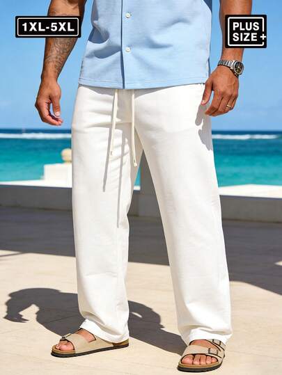 Plus Size Men's Loose Casual Pants, Made Of Comfortable Soft Slightly Stretchy Fabric, Straight Leg Style, Suitable For Work, Business Meetings, Shopping Dates, Leisure Activities And Daily Outings, A Great Gift For Husband Or Boyfriend