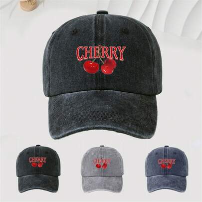 1pc CHERRY Printed Baseball Cap, Breathable & Fashionable Unisex Design, Suitable For Travel, Outdoor Sports, Holiday Gift