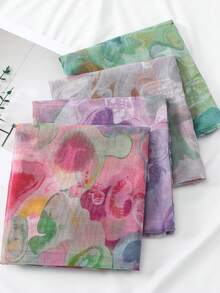 1 件印花薄纱长围巾，多功能轻薄披肩，女士头巾 - 彩色 - 查看 2