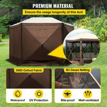 Gazebo Screen Tent, 12 X 12 Ft, 6 Sided Pop-Up Camping Canopy Shelter Tent With Mesh Windows, Portable Carry Bag, Ground Stakes, Large Shade Tents For Outdoor Camping, Lawn And Backyard - 12x12ft, Brown - View 6