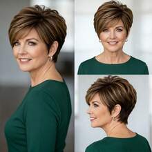 Mixed Brown Color Style Human Hair Wig Short Straight Layered Hair Remy Human Hair Wigs For Women 6inch Machine-Made Rose Net Cap Suitable For Holidays, Parties, Casual Attire, Daily, Valentine's Day, Carnival, Music Festival - 4月27日 - 查看 7