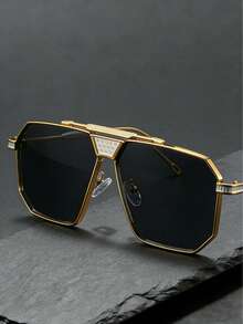 1 Pair Of Unisex Exaggerated Geometric-Frame Sunglasses, Alloy Material, UV400 Anti-Ultraviolet, Retro Punk Style Sunglasses, Perfect For Street Shots And Stylish Photos - Black - View 4