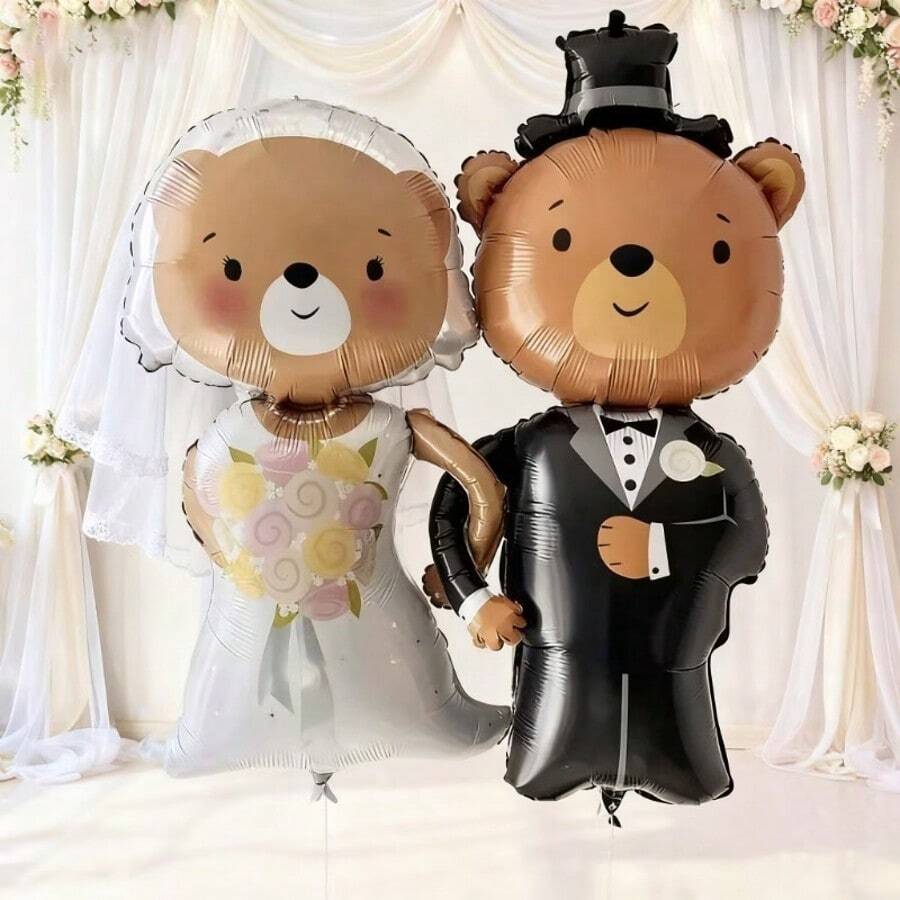 Globo de lámina de oso de dibujos animados de 117 cm para novia y novio, decoración de fiesta de boda, globos de compromiso - Ver 1