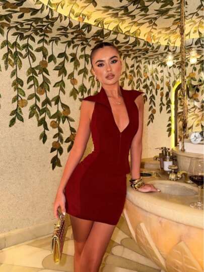 Bộ đồ hè 2 mảnh dành cho nữ, màu trơn, gồm áo hai dây cổ chữ V khóa kéo sau lưng và chân váy ngắn, thích hợp cho các buổi đi chơi, hẹn hò, lễ hội và tiệc tùng.