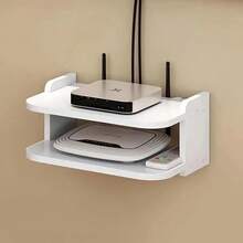 Prateleira Para Roteador Wifi Caixa De Armazenamento Para Controle Remoto, prateleira de parede, Branco - Visão 2