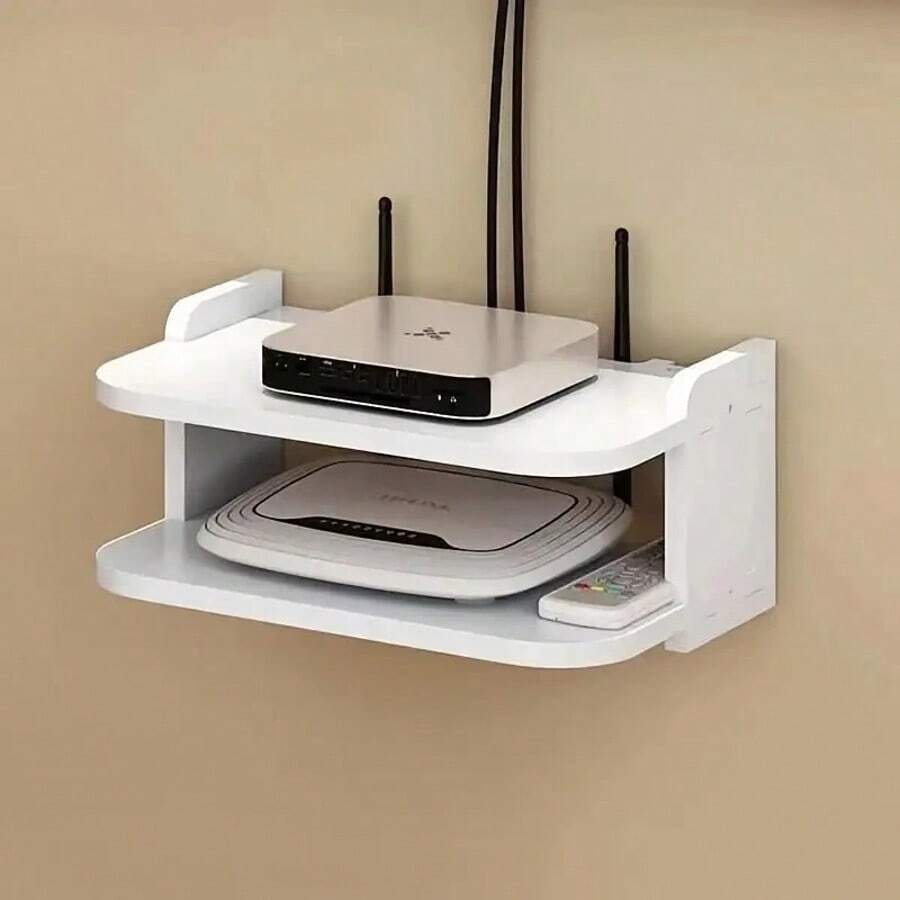 Prateleira Para Roteador Wifi Caixa De Armazenamento Para Controle Remoto, prateleira de parede, Branco
