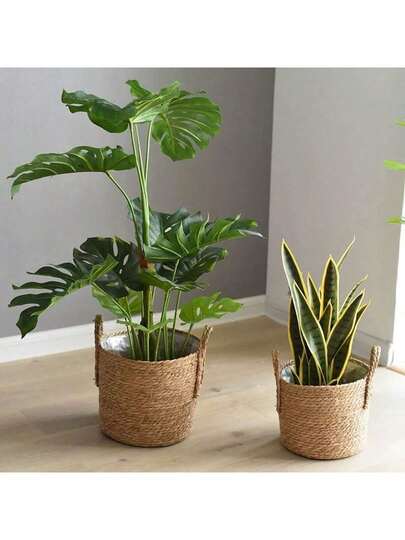 Woven Straw Flower Basket, Indoor Plant Decor Planter, Boho Style Home Decor, Wedding Floral Supplies