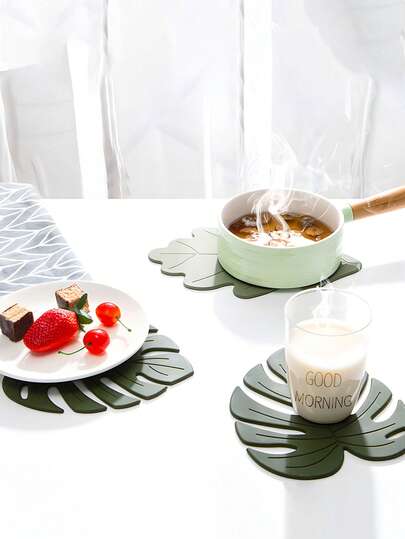 2/5pcs Leaf Pattern Coasters, Suitable For Bars, Offices And Homes, Ideal For Parties And Various Occasions, Size: 4.02" X 4.53", Home Decor Desktop Protection For All Cups