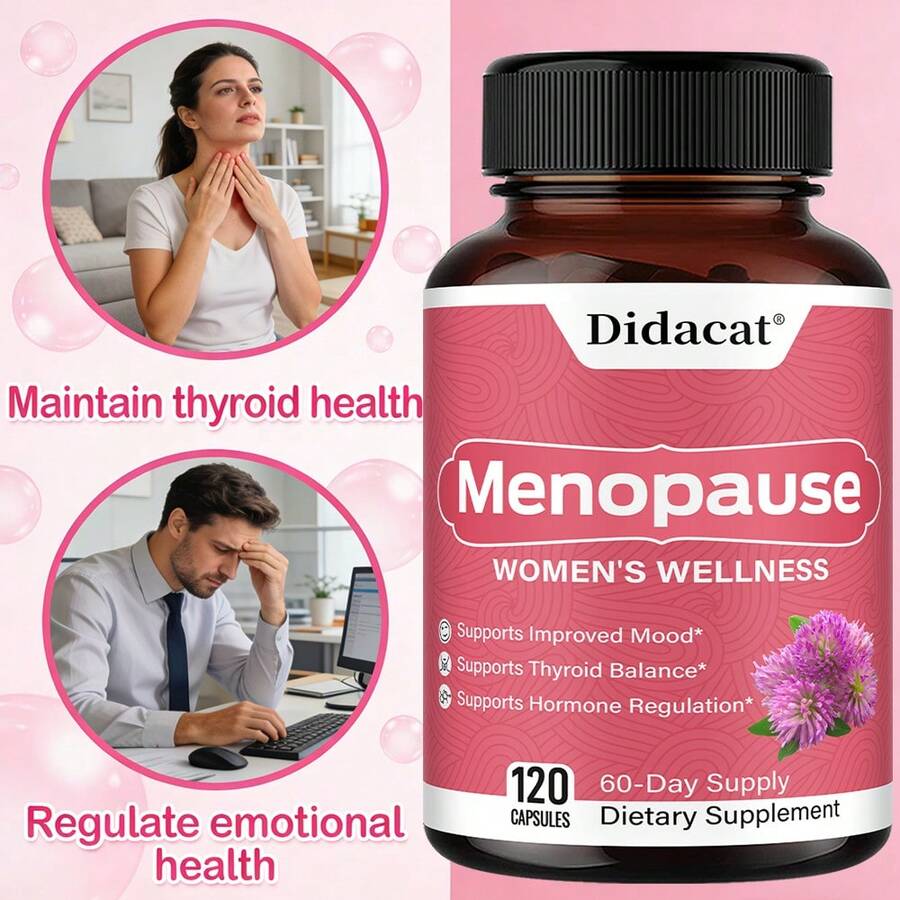 Menopausal Health Supplement For Women, Supporting Thyroid And Mood Health - Contains Vitamin D3, B6, Riboflavin, Angelica Root, Lemon Balm Extract, And Red Clover - Supports Hormonal Balance. - 1瓶 - 查看 1