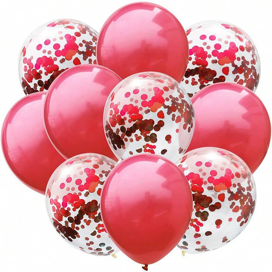 28pcs 10/12inch Red Confetti Latex Balloon For Birthday Anniversary Wedding Balloons Party Decorations - A - View 1