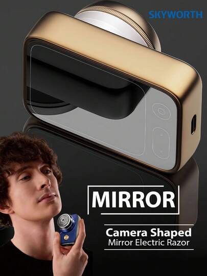 SKYWORTH 男士迷你电动剃须刀，IPX7级防水，带镜子，7000转/分钟高速马达，双环浮动刀网，便携式旅行剃须刀