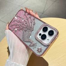 亮片、钻石闪粉电镀复古简约个性化3D钻石孔雀手机壳，兼容 14、 14 Pro、 14 Plus、 14 Pro Max、 15、 15 Pro、 15 Pro Max、 16、 16 Pro、 16 Plus、 16 Pro Max - 粉色 - 查看 2