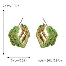 拉菲草缠绕金链耳环，纹理编织C形耳环，女士夏季海滩度假首饰 - 彩色 - 查看 5