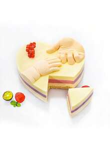 1个心形硅胶蛋糕模具，大手小手慕斯蛋糕模具，亲吻果冻模具，适用于母亲节、情人节、宝宝月龄庆祝、日常烘焙巧克力、慕斯甜点、饼干等。 - 查看 3