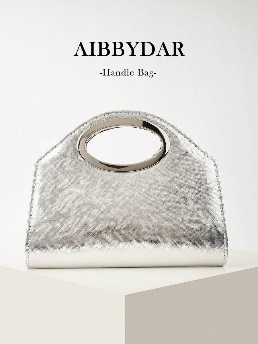 AIBBYDAR Bolsa de noite feminina, cor sólida prateada, com textura granulada, alça de metal, carteira de mão para vestido de noite, bolsa pequena quadrada, carteira, nécessaire, brilhante, lustrosa, luxuosa, charmosa, elegante, refinada, alça de ombro removível, adequada para baile, festa, casamento, confraternização de fim de ano e banquete. - Prata - Ver 1