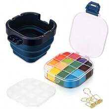 Paleta hermética de pintura acrílica con tapa bandeja de almacenamiento de 16 pozos contenedor de almacenamiento de pintura con clips de fijación lavabo plegable para acuarela acrílica gouache y - Azul - Ver 1