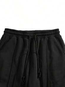 Men's Black Draped Wide Leg Pants With Drawstring Design, Loose Casual Trousers - Black - View 7