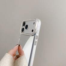 Ốp lưng điện thoại đính đá pha lê mạ điện có gương trang điểm, tương thích với Samsung 17/16/15/14/13/12/11/Pro Max/Plus, chống sốc và chống rơi vỡ. - Bạc - Xem 6