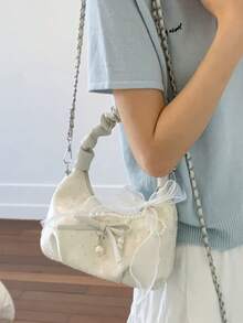 This Year's Bag, Women's Niche Pleated Cloud Bag Birthday Gift, Bow Handbag With Chain Shoulder Crossbody Bag - Champagne - View 4