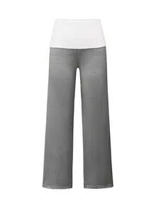 Sunshine Girl Pink Striped Straight Pants, White Ruffle Waist, Women Summer Back To School, Valentine's Day, Casual Commute Wear Spring - 黑色 - 查看 4
