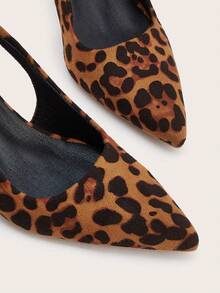 Women's Pointed Toe Leopard Print Slingback High Heel Pumps, Elegant Office & Commute Shoes For Spring/Summer - Leopard - View 4