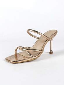 Women's Fashion Daily Wear Slip-On High Heel Sandals - Champagne - View 7
