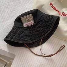 1pc Women's Applique Denim Bucket Hat, Retro Washed Large Brim Sun Hat, Outdoor Travel Sun Protection, Suitable For Daily Wear And Travel,Summer,Beach,Holiday,Festival - A - View 4