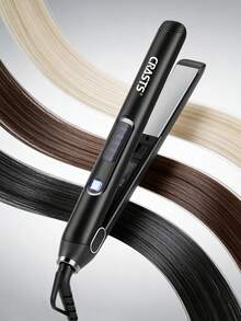 数字显示屏直发器，直发卷发两用，温度可调，适用于刘海，黑色 - 黑色 - 查看 2