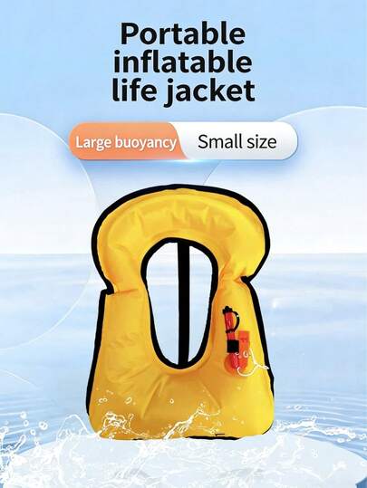 1pc Lightweight, Portable, High Buoyancy Professional Snorkeling Life Jacket, Water Rescue, High Buoyancy, Emergency, With Rescue Whistle, Car Mounted, Vest, Buoyancy Over 50N, Yellow, Fishing Buoyancy Vest Adult Outdoor Equipment