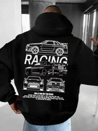 sweat-shirt à capuche noir avec graphique de voiture, grande taille, convient comme cadeau de vacances