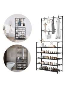 5-Tier Over-The-Door Shoe Rack, Built-In Freestanding Shoe And Hat Rack, Bedroom, Living Room, Clothes Rack, Simple Storage Shelf, Freestanding Clothes And Hat Rack, Simple Over-The-Door Home Bedroom Shoe Rack, Built-In Shoe Rack, Clothes Hanging Rack, Bedroom Shoe Storage Rack - Black - View 5