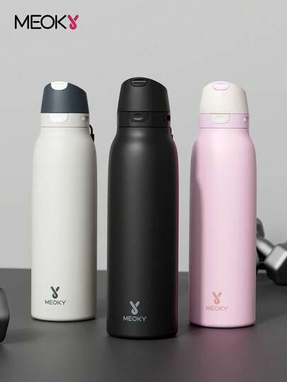 Bình giữ nhiệt Meoky 24oz với nắp có vòi và ống hút 2 trong 1, miệng nhỏ độc đáo, nắp khóa chống rò rỉ, bình du lịch bằng thép không gỉ cách nhiệt chân không hai lớp, cốc cà phê, bình nước thể thao, giữ lạnh 24 giờ, thích hợp cho phòng tập thể dục, trường học, du lịch.