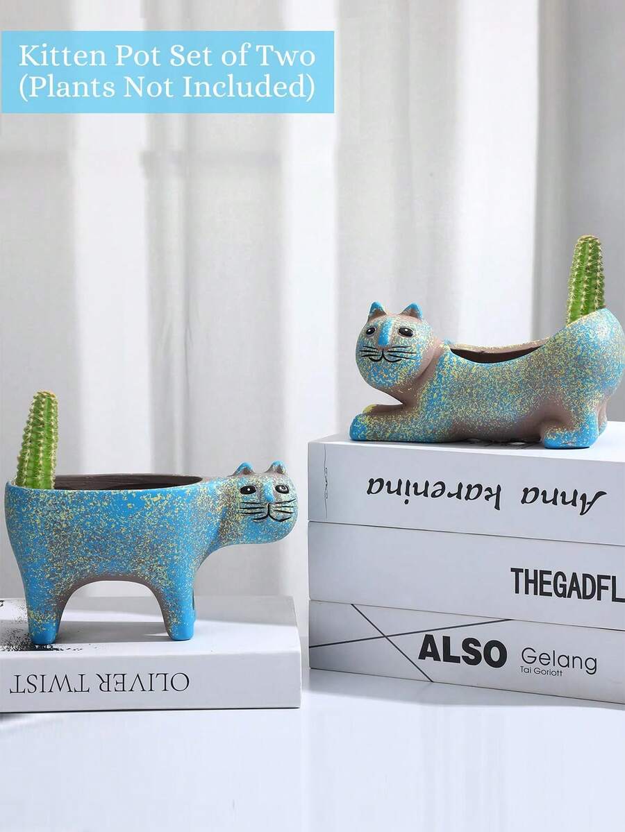 Cute Cat Planter, Retro Ceramic Desktop Succulent Planter, Creative Desktop Greenery Pot