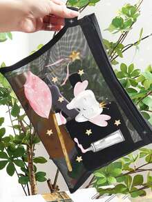 Cartoon Tooth Pattern Storage Bag, Mesh Portable Cosmetic Bag, Cute Watercolor Tooth Angel Print Makeup Bag, Travel Cosmetic Bag; Essential For Vacation Swimwear Storage; Ideal For Girlfriend; Foldable Lightweight Cosmetic Bag, Suitable For Business Travel And Carry-On Bag; Multi-Functional Mesh Toiletry Bag - Multicolor - View 10