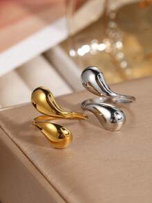 Stainless Steel Gold Color Ring, Luxury Elegant Stainless Steel Open Ring, 18K Gold Plated Non-Fading Jewelry - Ring - View 1
