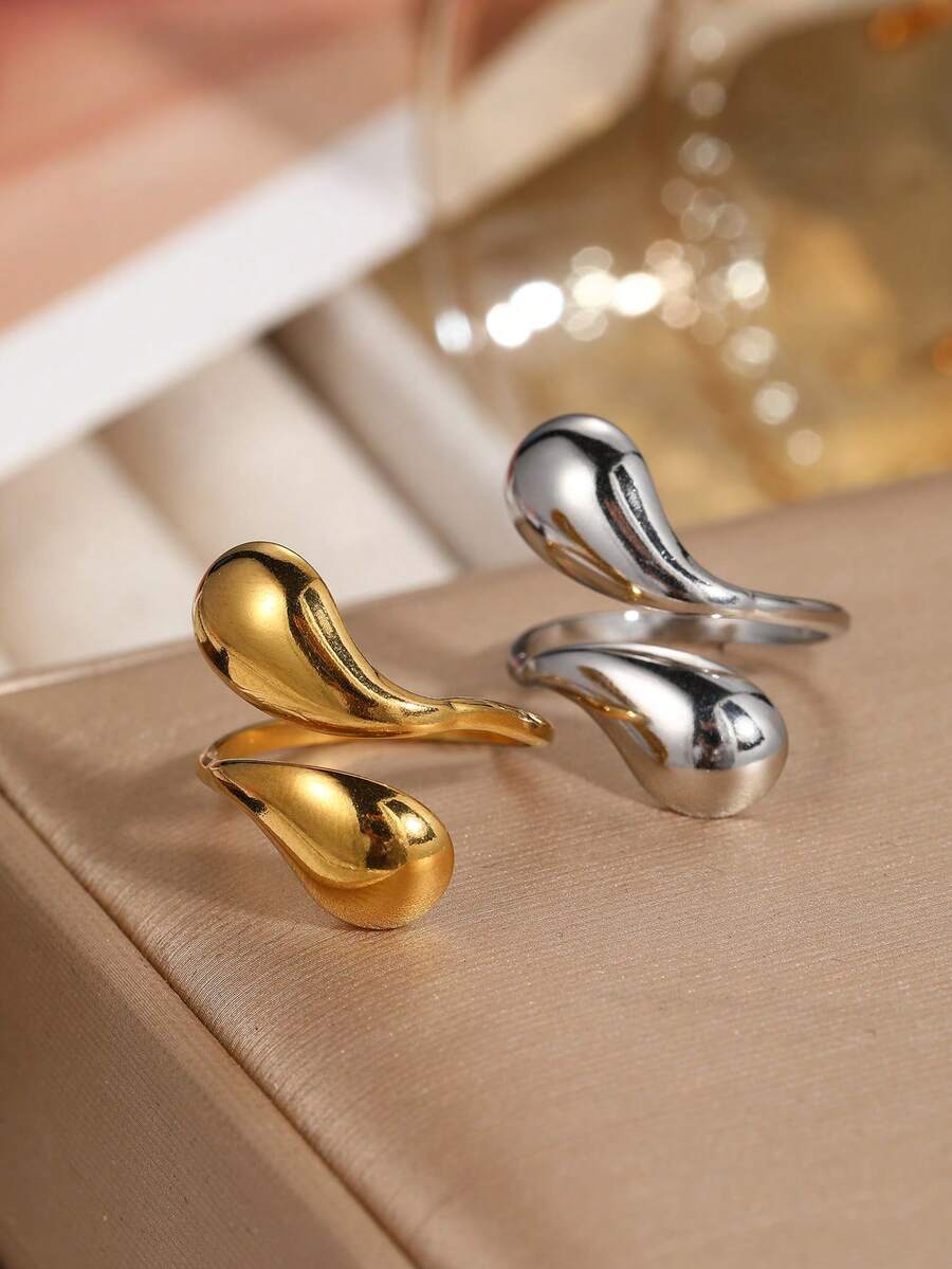 Stainless Steel Gold Color Ring, Luxury Elegant Stainless Steel Open Ring, 18K Gold Plated Non-Fading Jewelry - Ring - View 1