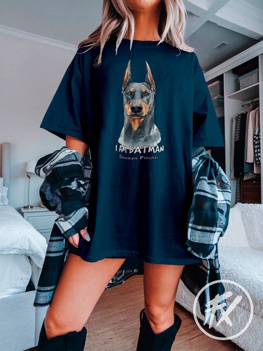 Camiseta Oversized Streetwear I Am Bat Doberman Pinscher Dog Guardião REF 3469 - Azul Marinho - Visão 1