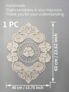1pc Handmade Crochet Placemat, Solid Color Kitchen Decor, Non-Slip Dining Table Mat, Rectangle Suitable For Holidays, Parties, Weddings, Banquets, Office Desks, Coffee Tables, Home Decor, All Seasons - Beige - View 12