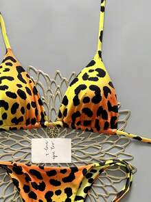 2025新款女士性感豹纹比基尼两件式泳衣度假沙滩装 - 黃色 - 查看 2