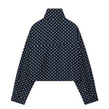 GDDYIN Áo khoác nữ mùa xuân mới, dây rút, khóa kéo, chấm bi, cổ đứng, kiểu dáng thường ngày. - Xanh đậm - Xem 8