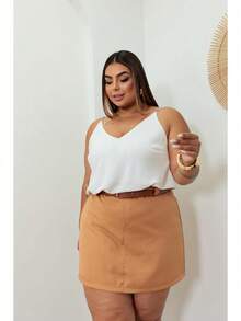 Short Skirt Plus Size Tailored With Belt Various Colors Summer - Camel - Ver 1