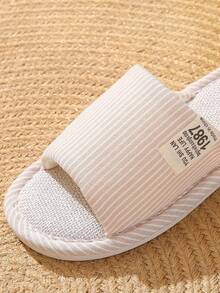 Zapatillas de lino a rayas unisex para la playa, transpirables y antideslizantes para uso en interiores, adecuadas para todas las estaciones, primavera - Beis - Ver 5