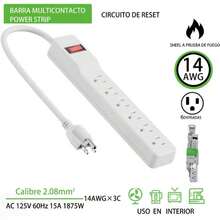 Regleta con Protector contra Sobretensiones de 6 Tomas, Cable de 3.3 pies con Interruptor Iluminado, para Hogar, Oficina, Colegio, Tienda y Garaje, 15A 125V 1875W, 14AWG, Blanco - Tipo de Enchufe A USA (110-127V) - Ver 8