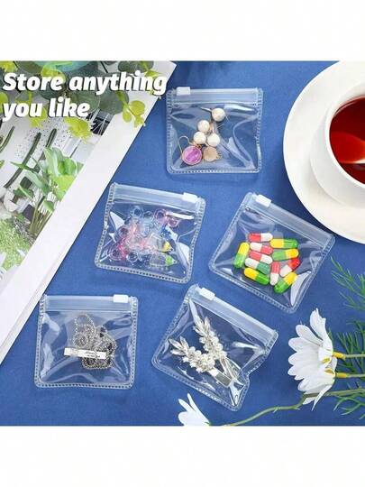 5/10/30/50/100个装首饰收纳卷袋，可重复使用首饰整理袋，带拉链的自封便携式药袋，适合旅行和日常使用，返校季必备