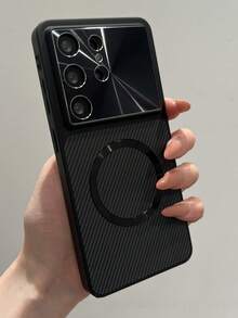 Funda de teléfono de fibra de carbono con lente Aurora magnética de lujo, compatible con Samsung S26 Ultra, S25, S24 Ultra, S23 Ultra, protección de cámara a prueba de golpes - Negro - Ver 4