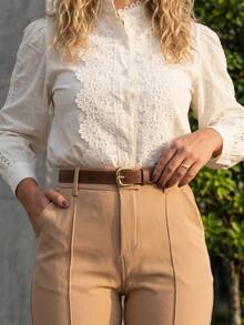 Women's Belt Set With GABI Gold Metallic Buckle In Minimalist Faux Leather - 1 Café - Ver 3