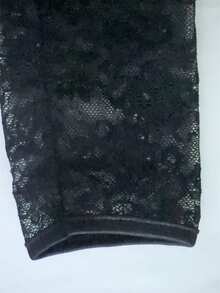 Abito elegante da sera formale con zip, in colore unito, con inserti in pizzo e volant, adatto per matrimoni e occasioni primaverili, colore nero - nero - Visualizzare 6