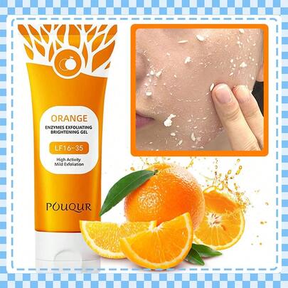 Gel tẩy tế bào chết enzyme cam 100g, chứa các thành phần thực vật giúp làm sạch sâu, thu nhỏ lỗ chân lông và dưỡng ẩm lâu dài, gel chăm sóc cơ thể tẩy tế bào chết nhẹ nhàng, nuôi dưỡng làn da, tẩy tế bào chết nhẹ nhàng để làm mịn và sạch da, thích hợp cho mặt, cơ thể, tay và lưng.
