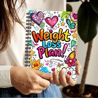 1pc A5 Weight Loss Diary Notebook, Designed With Fitness Equipment, Motivational Exercise & Weight Management Guide, Suitable For Men And Women, Self-Discipline Plan